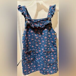 Denim Heart Print Kids Overall Dress